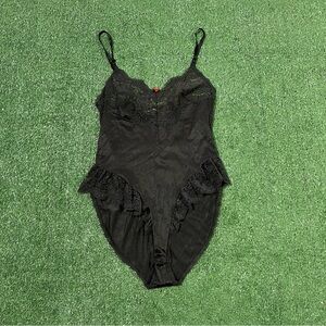 Vintage 90s Lace and Ruffle black bodysuit